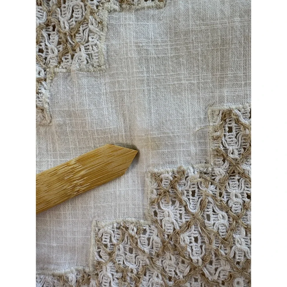Free People White‎ Embroidered Boho Open-Back Tunic Top XS Cotton Peasant
